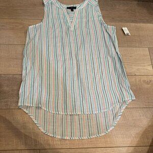 Fred David Womens Sleeveless Striped High-Low Blouse M NEW